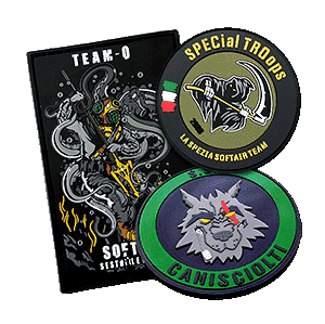 Patches em PVC 2D e 3D realizados por Easypatch para equipes de Softair em formas e tamanhos diversos